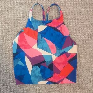 Women’s Abstract Print High-Neck Crop Tank Top - Blue & Pink